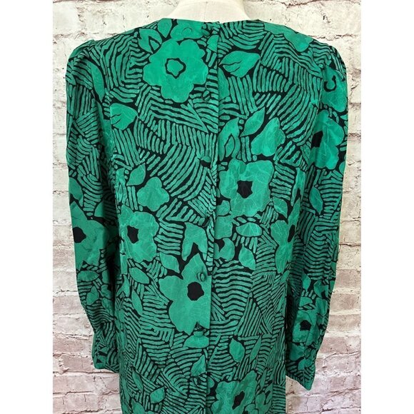 Adrianna Papell Womens Dress Sz 14 Vintage 80s Shift Bow Silk Green Black Floral - Picture 4 of 5